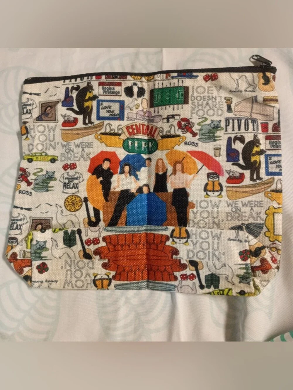 FRIENDS Canvas Cosmetic Pouch - White with Multicolor Graphics